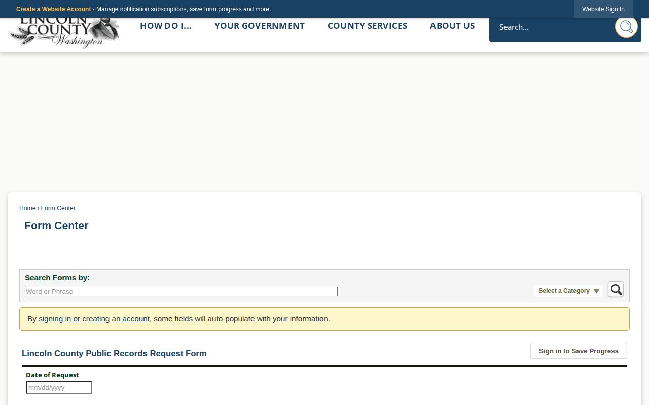 Lincoln County booking-record public-records request form