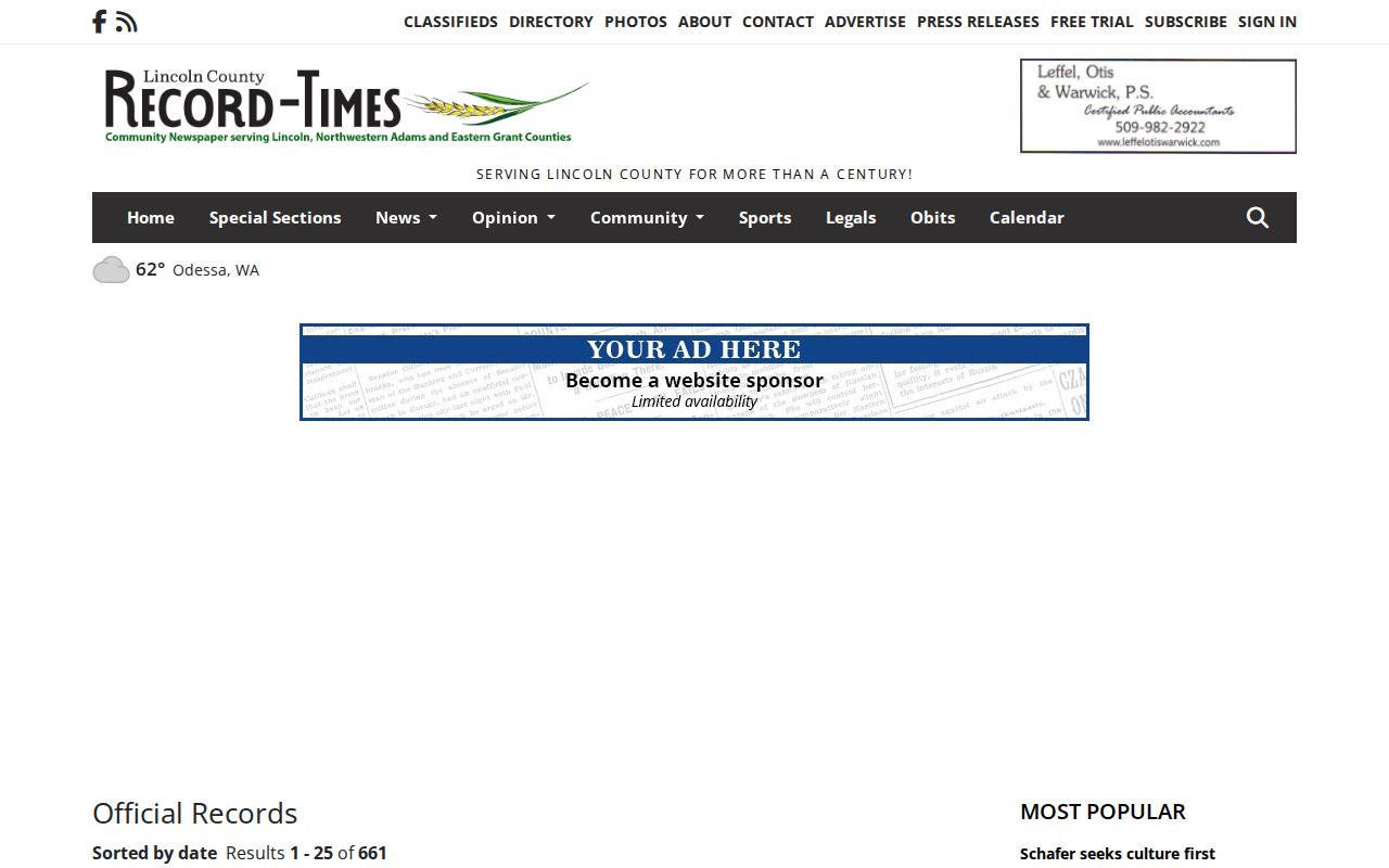 Lincoln County Record-Times and Odessa Record Official Records news section