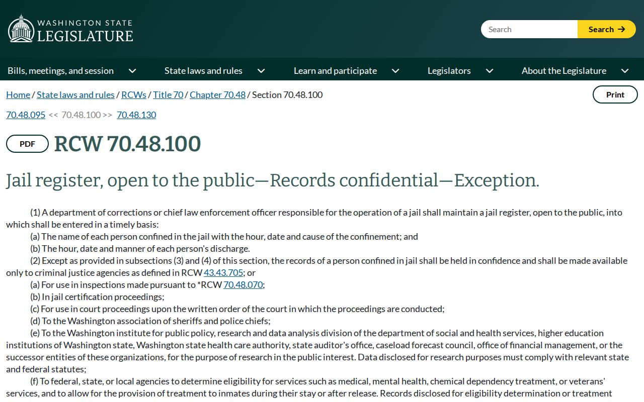 Washington law affecting Lincoln County jail-register and booking-photo records